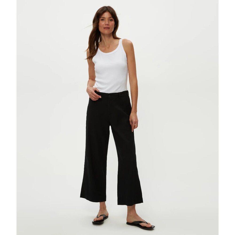NEW Michael Stars Geraldine Cropped Straight Leg Linen Pant Medium Black